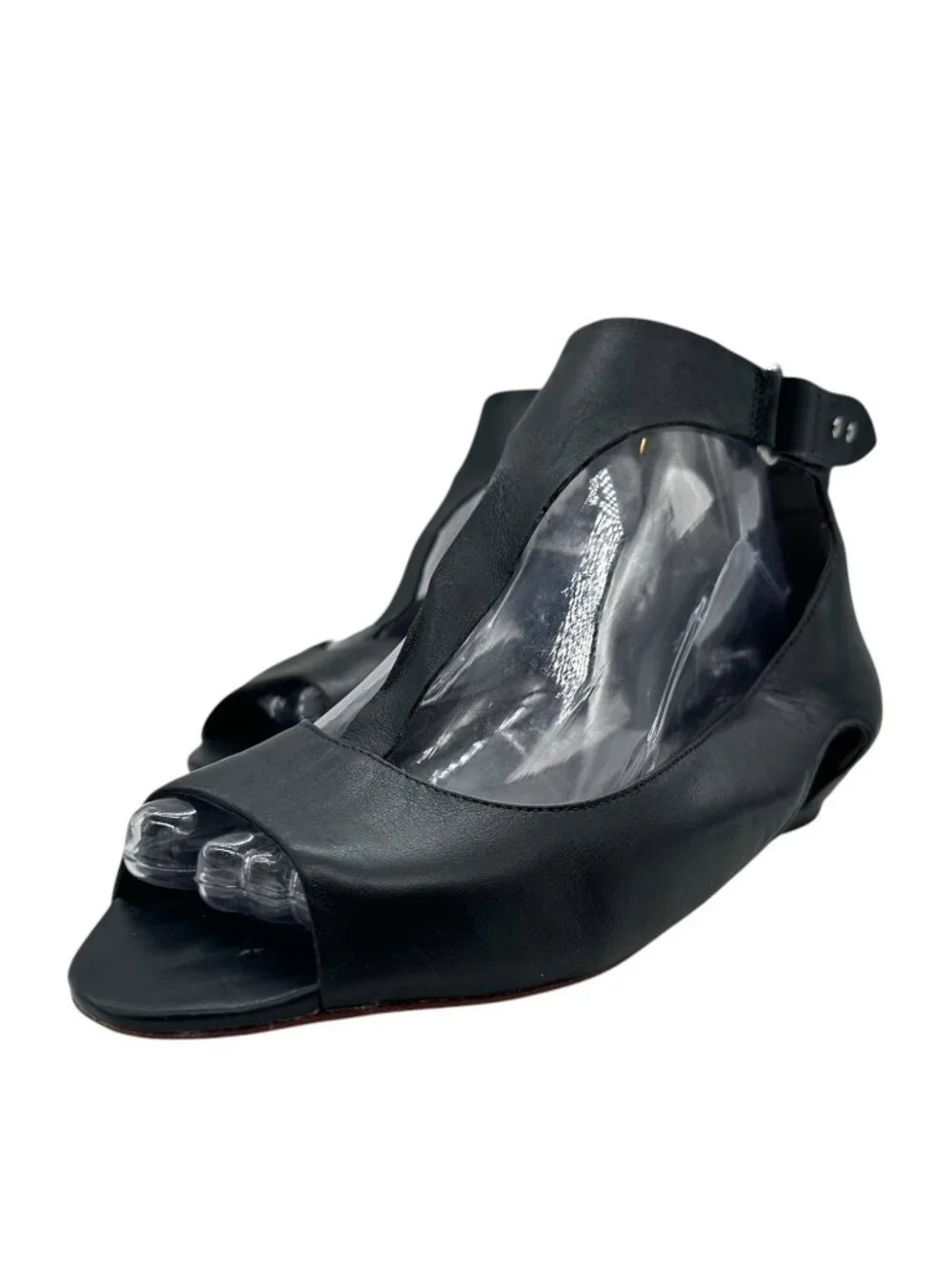 Tsubo Gerri Wedge T-Strap Sandals 9.5 40.5 Leather Minimal Avant Garde Peep Toe